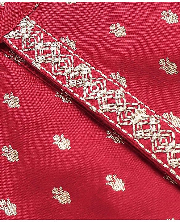 Babyhug Woven Dobby Foil Printed Full Sleeves Kurta Dhoti Set - Red