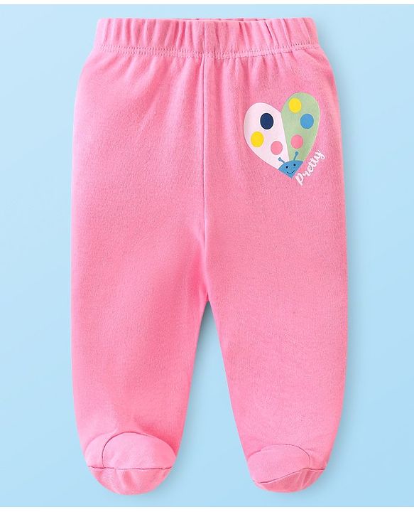 Babyhug Cotton Knit Floral & Sky Printed Footed Leggings Pack of 3 - Yellow White & Pink
