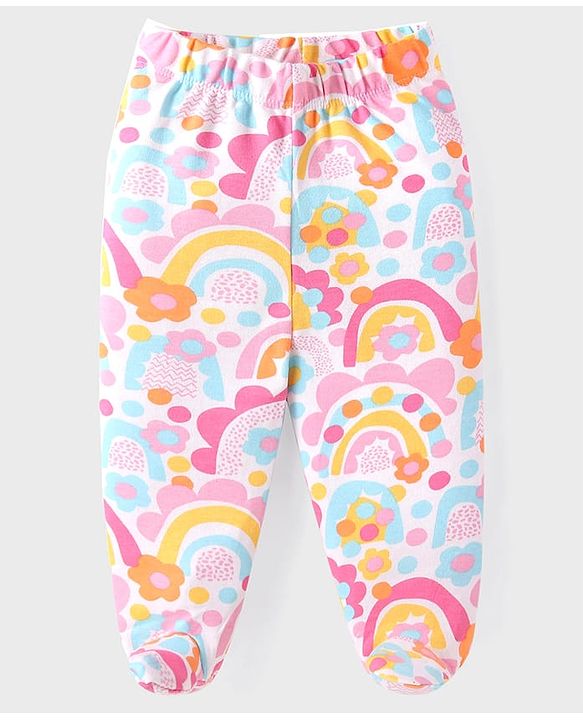 Babyhug Interlock Cotton Knit Bootie Leggings Floral Print Pack of 3 - Pink Purple & White