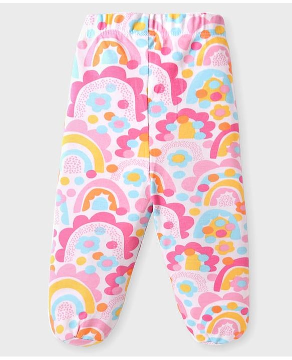 Babyhug Interlock Cotton Knit Bootie Leggings Floral Print Pack of 3 - Pink Purple & White