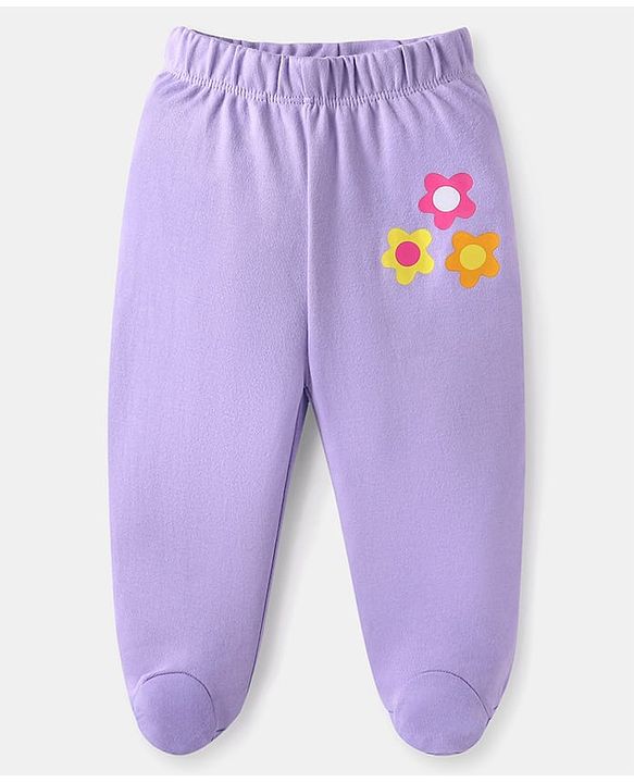 Babyhug Interlock Cotton Knit Bootie Leggings Floral Print Pack of 3 - Pink Purple & White
