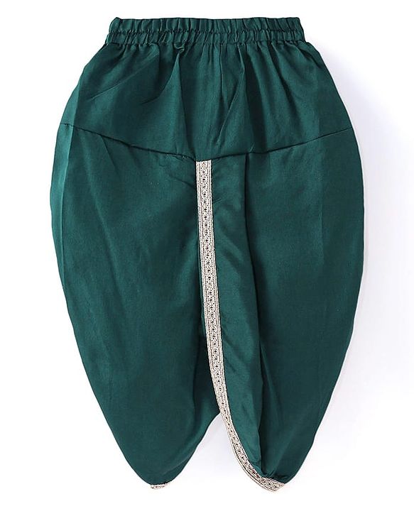 Babyhug Woven Dobby Full Sleeves Foil Printed & Embroidered Kurta Dhoti Set - Dark Green