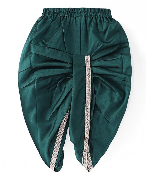 Babyhug Woven Dobby Full Sleeves Foil Printed & Embroidered Kurta Dhoti Set - Dark Green