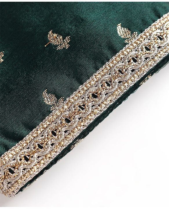 Babyhug Woven Dobby Full Sleeves Foil Printed & Embroidered Kurta Dhoti Set - Dark Green