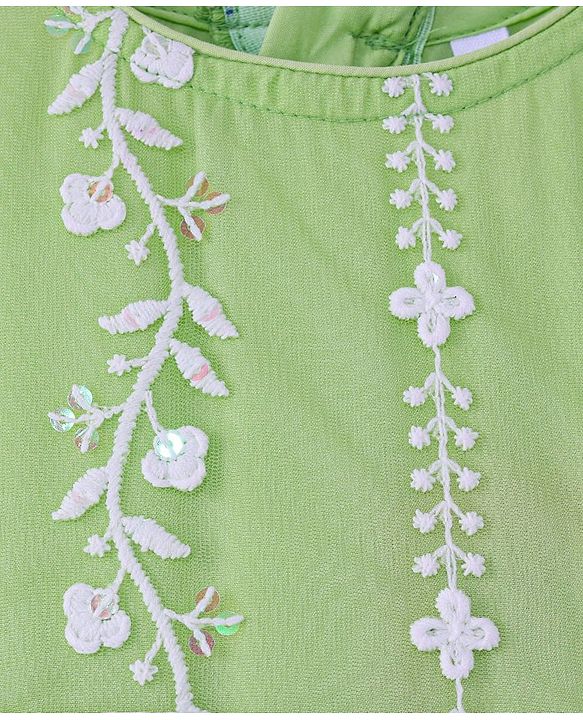Babyhug Woven Three Fourth Sleeves Floral & Sequin Embroidered Ethnic Dress - Limegreen