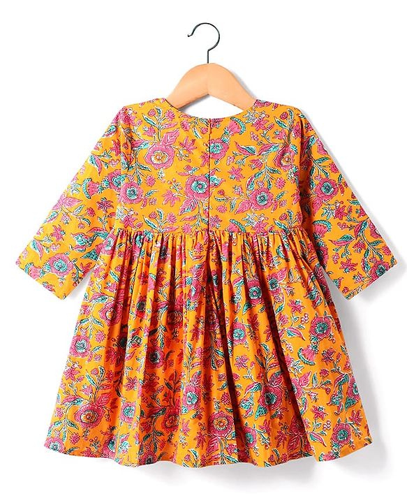 Babyhug Cotton Woven Three Fourth Sleeves Floral Printed Kurti Gharara Set with Dupatta - Orange