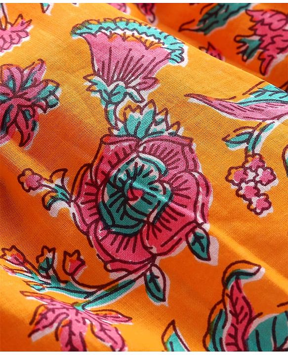 Babyhug Cotton Woven Three Fourth Sleeves Floral Printed Kurti Gharara Set with Dupatta - Orange