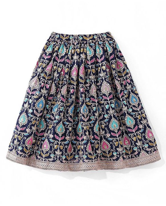 Babyhug Woven Sleeveless  Georgett Sequinned Embroidered Lehenga Choli & Dupatta Set-Navy Blue