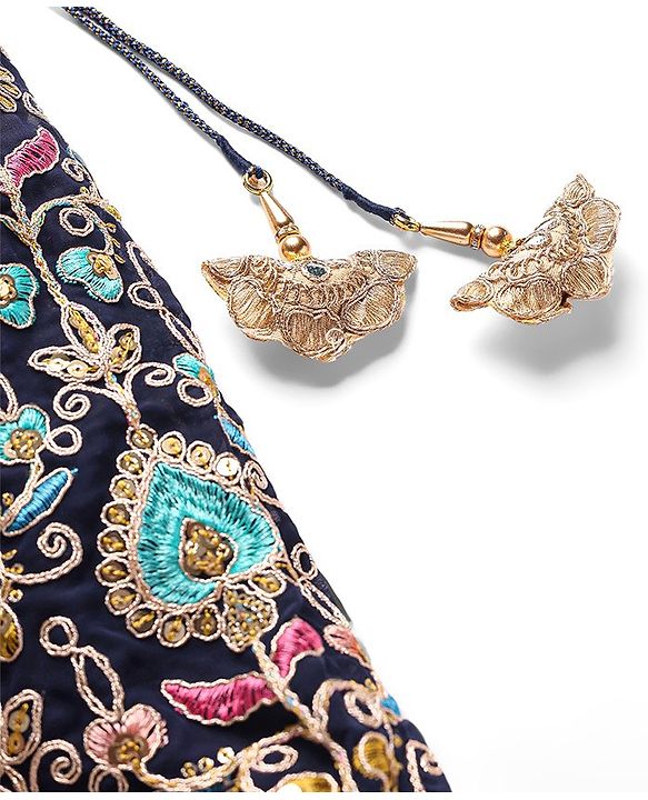 Babyhug Woven Sleeveless  Georgett Sequinned Embroidered Lehenga Choli & Dupatta Set-Navy Blue