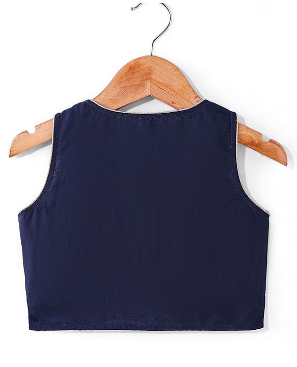 Babyhug Woven Sleeveless  Georgett Sequinned Embroidered Lehenga Choli & Dupatta Set-Navy Blue
