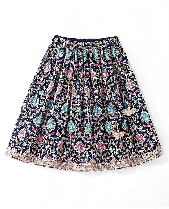 Babyhug Woven Sleeveless  Georgett Sequinned Embroidered Lehenga Choli & Dupatta Set-Navy Blue