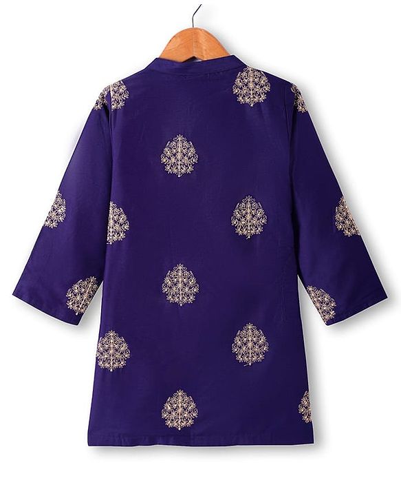Babyhug Woven Full Sleeves Floral Embroidered Kurta with Dhoti Set - Navy Blue
