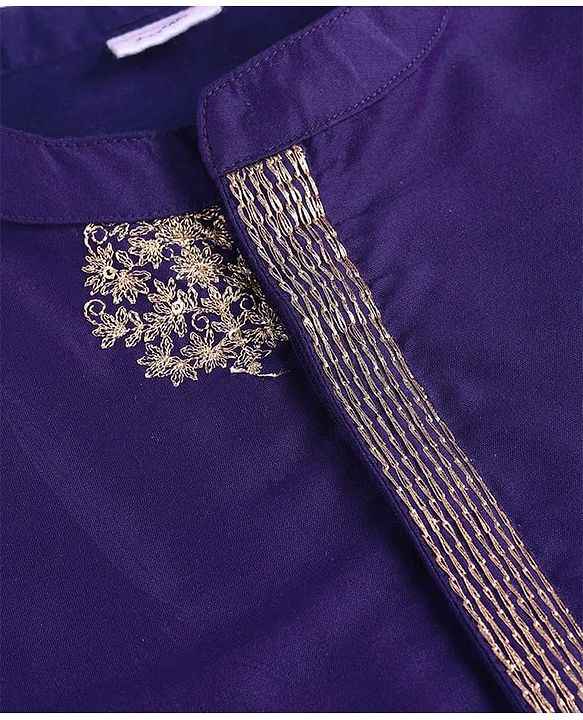Babyhug Woven Full Sleeves Floral Embroidered Kurta with Dhoti Set - Navy Blue