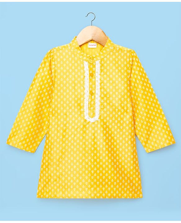 Babyhug Cotton Woven Full Sleeves Printed Kurta Dhoti Set - Yellow