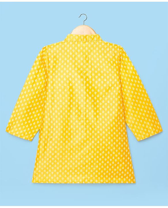 Babyhug Cotton Woven Full Sleeves Printed Kurta Dhoti Set - Yellow