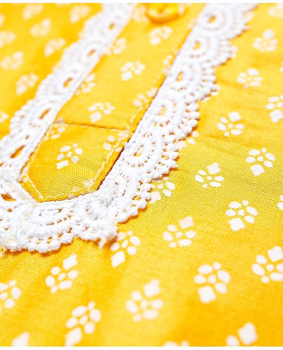 Babyhug Cotton Woven Full Sleeves Printed Kurta Dhoti Set - Yellow