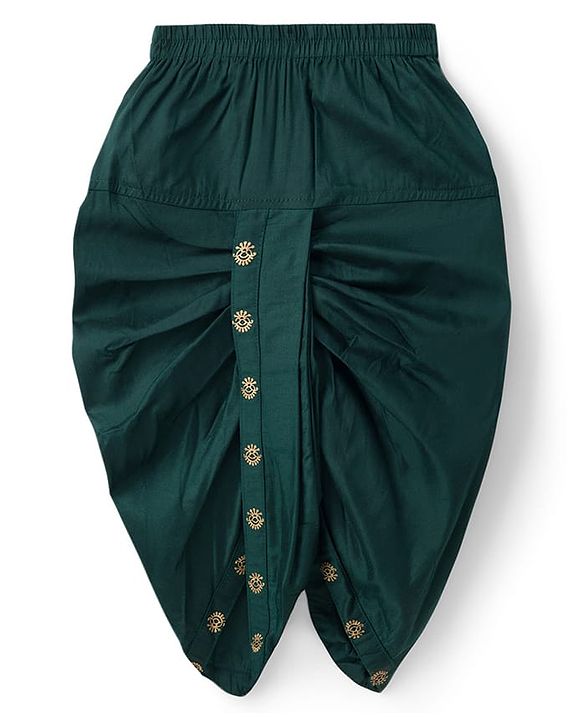 Babyhug Woven Full Sleeves Kurta Dhoti Set With Floral Foil Print - Dark Green