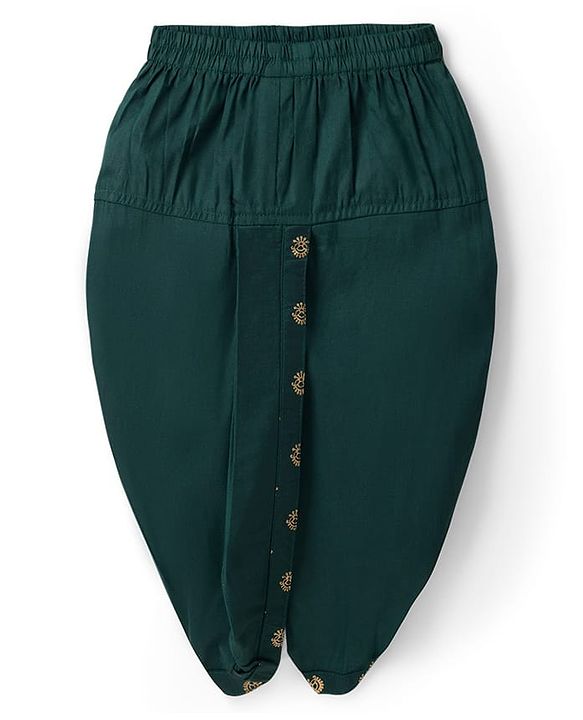 Babyhug Woven Full Sleeves Kurta Dhoti Set With Floral Foil Print - Dark Green