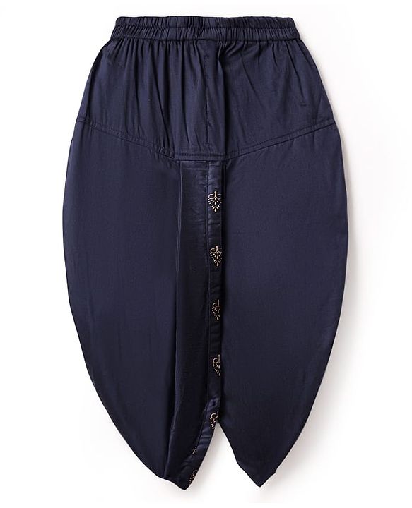 Babyhug Woven Full Sleeves Kurta Dhoti Set with Ethnic Motif Glitter Print - Navy Blue