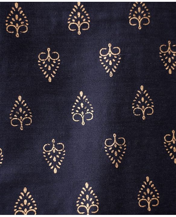 Babyhug Woven Full Sleeves Kurta Dhoti Set with Ethnic Motif Glitter Print - Navy Blue