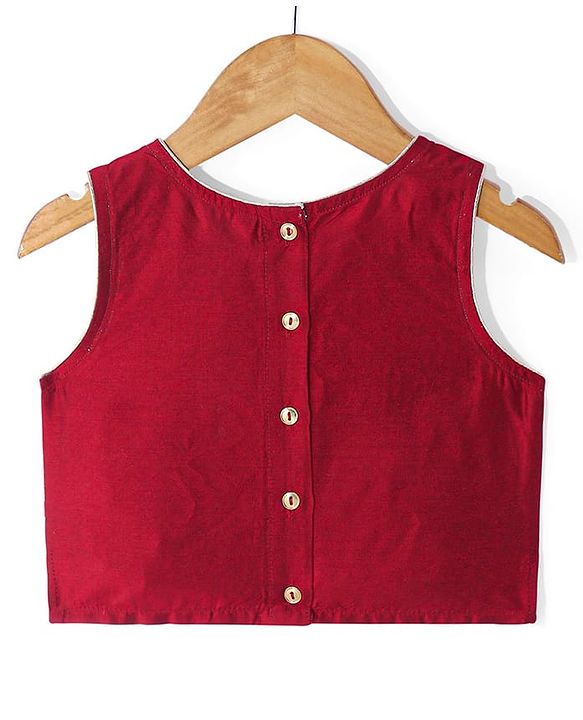 Babyhug Woven Sleeveless Floral Sequin  Embroidered Choli with Brocade Lehenga & Dupatta Set - Red & Off White