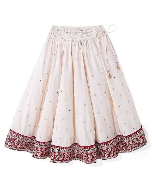 Babyhug Woven Sleeveless Floral Sequin  Embroidered Choli with Brocade Lehenga & Dupatta Set - Red & Off White