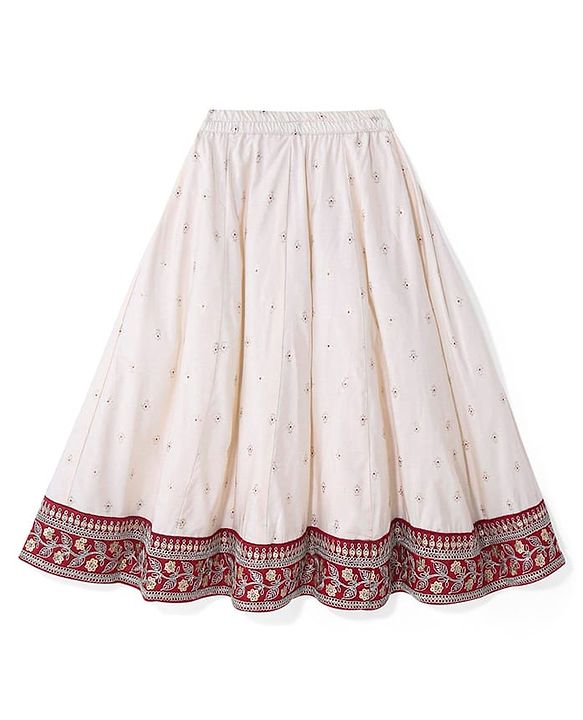Babyhug Woven Sleeveless Floral Sequin  Embroidered Choli with Brocade Lehenga & Dupatta Set - Red & Off White
