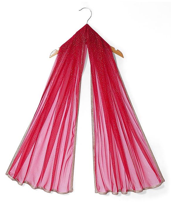 Babyhug Woven Sleeveless Floral Sequin  Embroidered Choli with Brocade Lehenga & Dupatta Set - Red & Off White