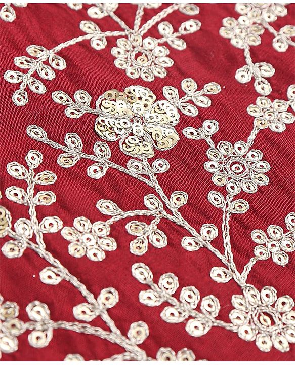 Babyhug Woven Sleeveless Floral Sequin  Embroidered Choli with Brocade Lehenga & Dupatta Set - Red & Off White