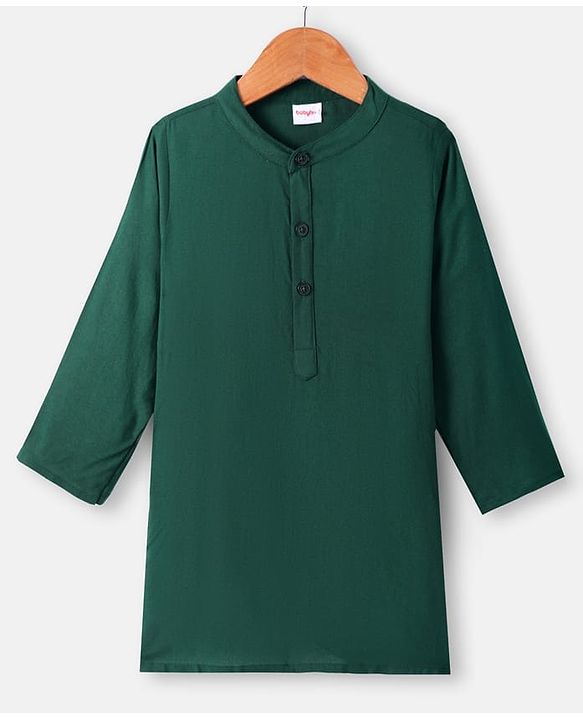 Babyhug Woven Full Sleeves Solid Color Kurta Pyjama Set with Floral Printed Jacket - Dark Green