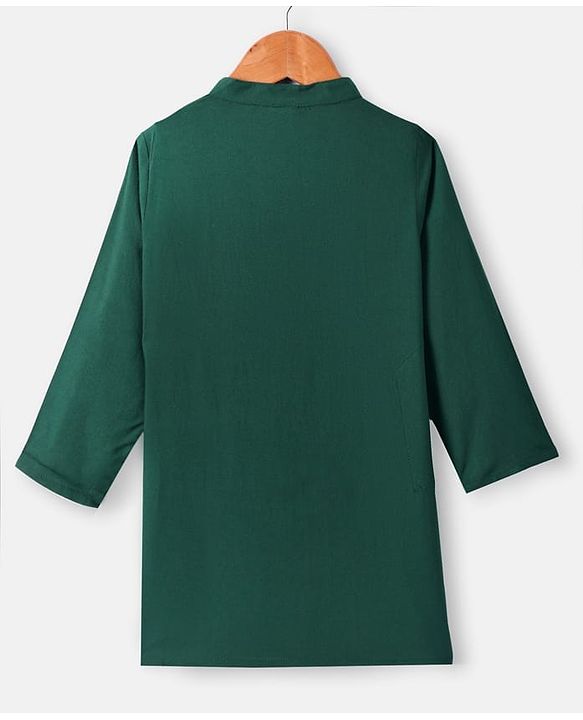 Babyhug Woven Full Sleeves Solid Color Kurta Pyjama Set with Floral Printed Jacket - Dark Green