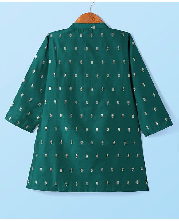 Babyhug Woven Brocade Foil Printed Full Sleeves Kurta Dhoti Set - Dark Green