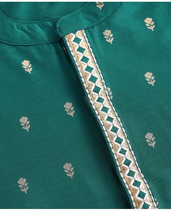 Babyhug Woven Brocade Foil Printed Full Sleeves Kurta Dhoti Set - Dark Green