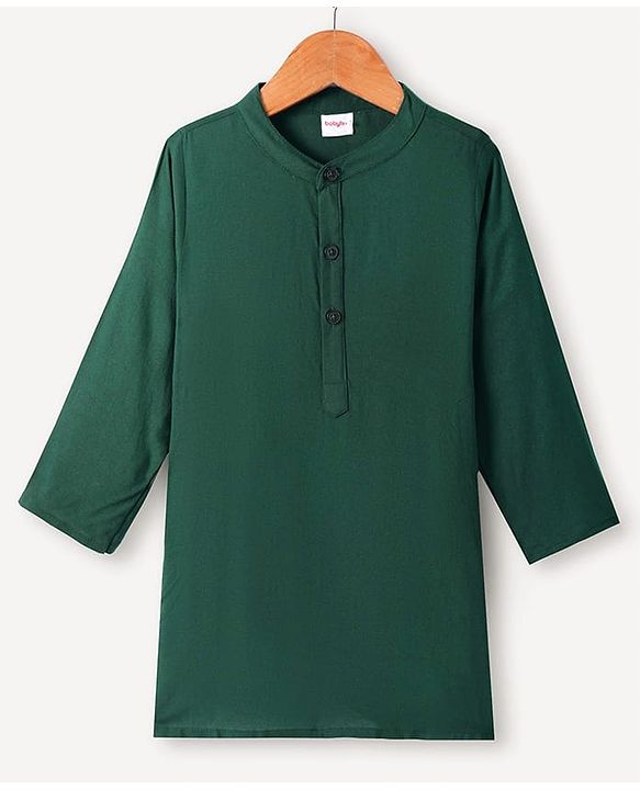 Babyhug Woven Full Sleeves Solid Color Kurta Pyjama Set with Floral Printed Nehru Jacket - Dark Green