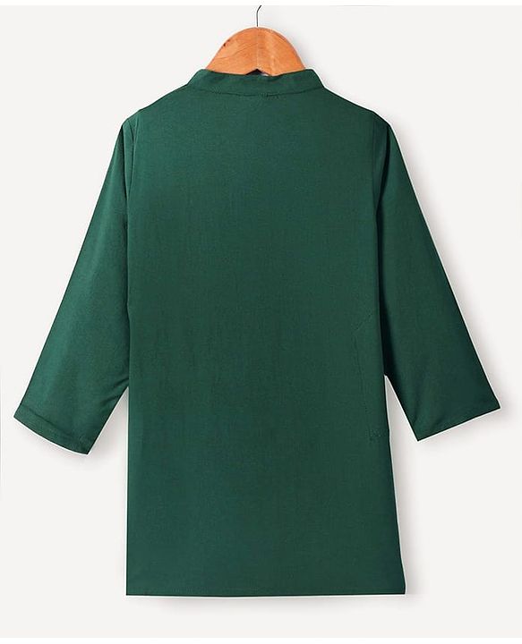 Babyhug Woven Full Sleeves Solid Color Kurta Pyjama Set with Floral Printed Nehru Jacket - Dark Green