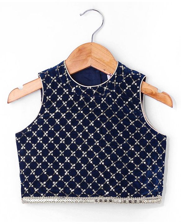 Babyhug Woven Sleeveless Top Palazzo & Dupatta Set with Sequin Embroidery - Navy Blue