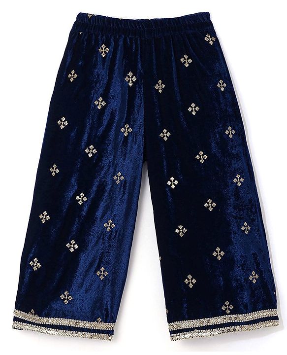 Babyhug Woven Sleeveless Top Palazzo & Dupatta Set with Sequin Embroidery - Navy Blue