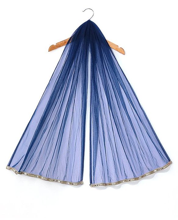 Babyhug Woven Sleeveless Top Palazzo & Dupatta Set with Sequin Embroidery - Navy Blue