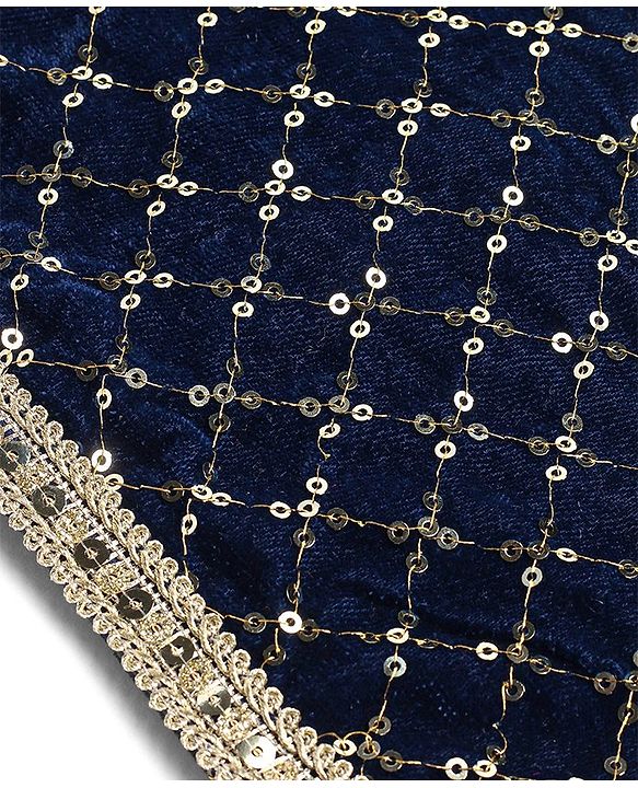 Babyhug Woven Sleeveless Top Palazzo & Dupatta Set with Sequin Embroidery - Navy Blue