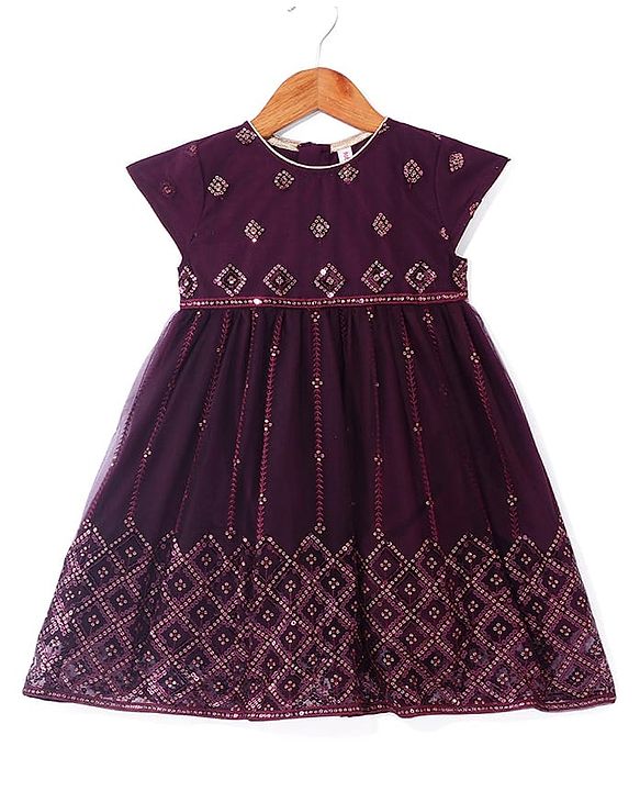 Babyhug Woven Cap Sleeves Sequin Embroidered Ethnic Dress - Magenta