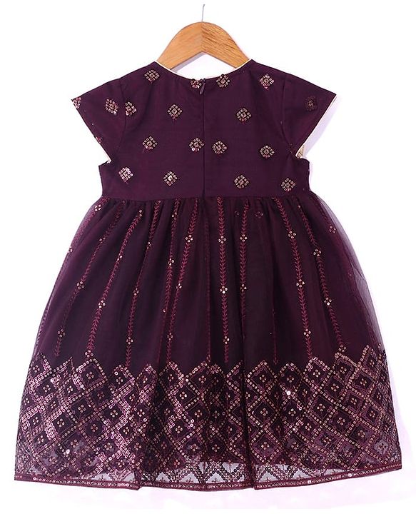 Babyhug Woven Cap Sleeves Sequin Embroidered Ethnic Dress - Magenta