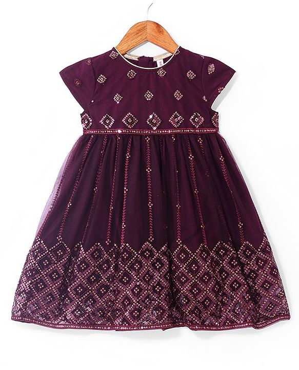 Babyhug Woven Cap Sleeves Sequin Embroidered Ethnic Dress - Magenta