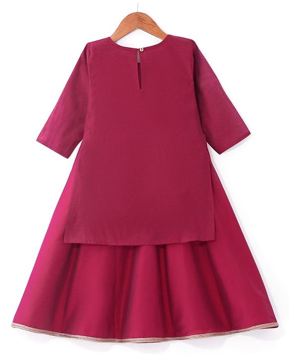 Babyhug Woven Full Sleeves Floral Embroidered Ethnic Dress - Fuschia