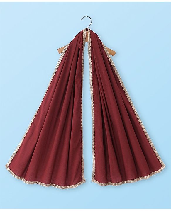 Babyhug Short Sleeve Angarakha Embroide Choli with Printed Lehenga & Dupatta Set- Maroon & White