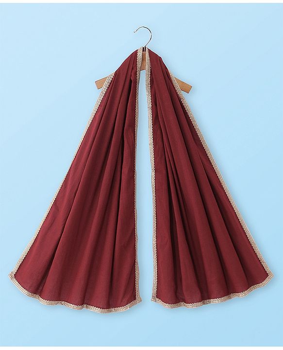Babyhug Short Sleeve Angarakha Embroide Choli with Printed Lehenga & Dupatta Set- Maroon & White