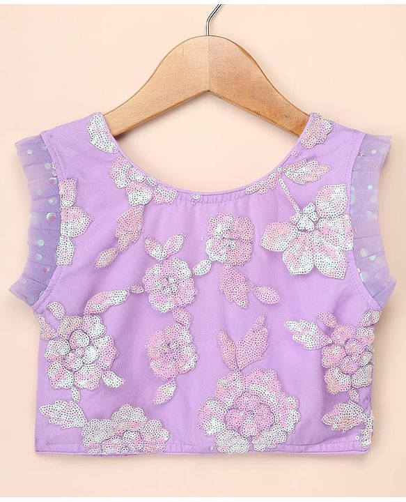 Babyhug Net  Woven Frill Sleeves  Sequinned Floral Embroidered Choli Lehenga Set with  Dupatta - Purple