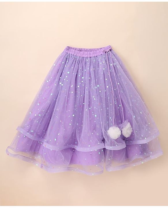 Babyhug Net  Woven Frill Sleeves  Sequinned Floral Embroidered Choli Lehenga Set with  Dupatta - Purple