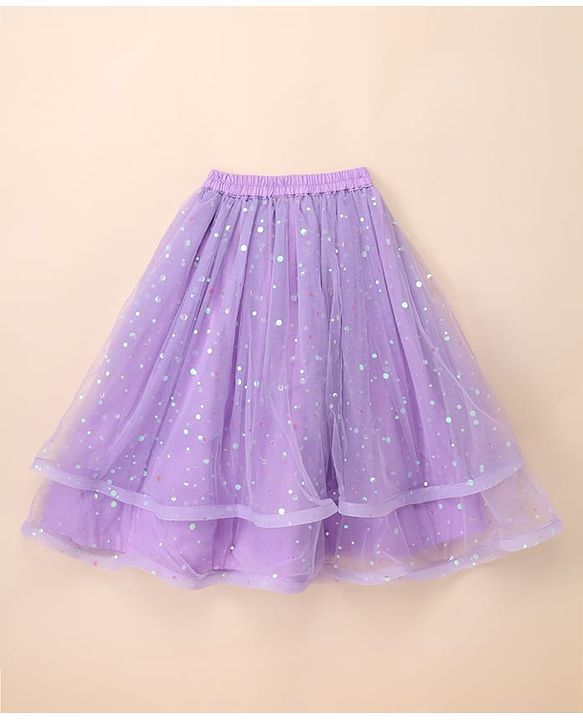 Babyhug Net  Woven Frill Sleeves  Sequinned Floral Embroidered Choli Lehenga Set with  Dupatta - Purple