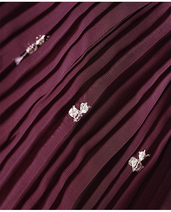 Babyhug Crepe Silk Pleated Sequinned Embroidered Choli & Lehenga Set with Detachable Full Sleeves - Wine