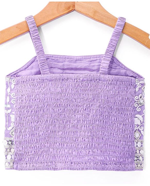 Babyhug Net Woven Sleeveless Singlet Sleeves Sequinned Floral Embroidered Lehenga Choli & Dupatta Set- Lilac